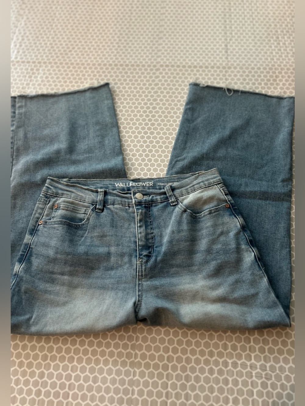 Wallflower Curvy High Waist Women's Light Blue Straight-Leg Jeans Raw Hem Size 9
